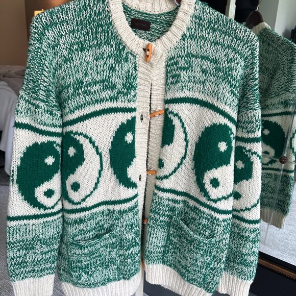 MOTHER Denim Long Drop Cardigan in Forest and Cream - Picture 4 of 9